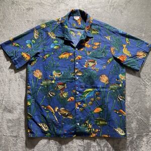 Vintage SCORPIO Hawaiian Shirt MADE IN USA Fish Ocean Nature Blue Men's XL